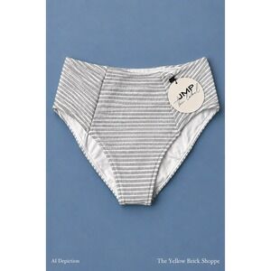 JMP The Label Laguna Bottom White Shimmer Metallic Stripe High Waist Bikini S
